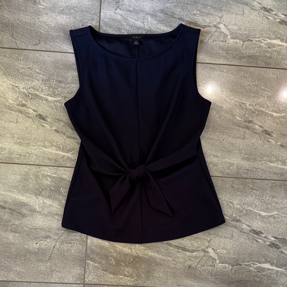 Ann Taylor Navy Sleeveless Blouse with Tie